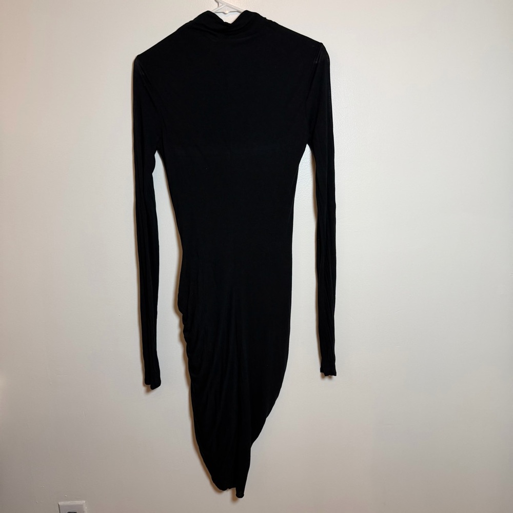 Helmut Lang Black Asymmetrical Ruched Long Sleeve Dress Size M - Picture 2 of 5